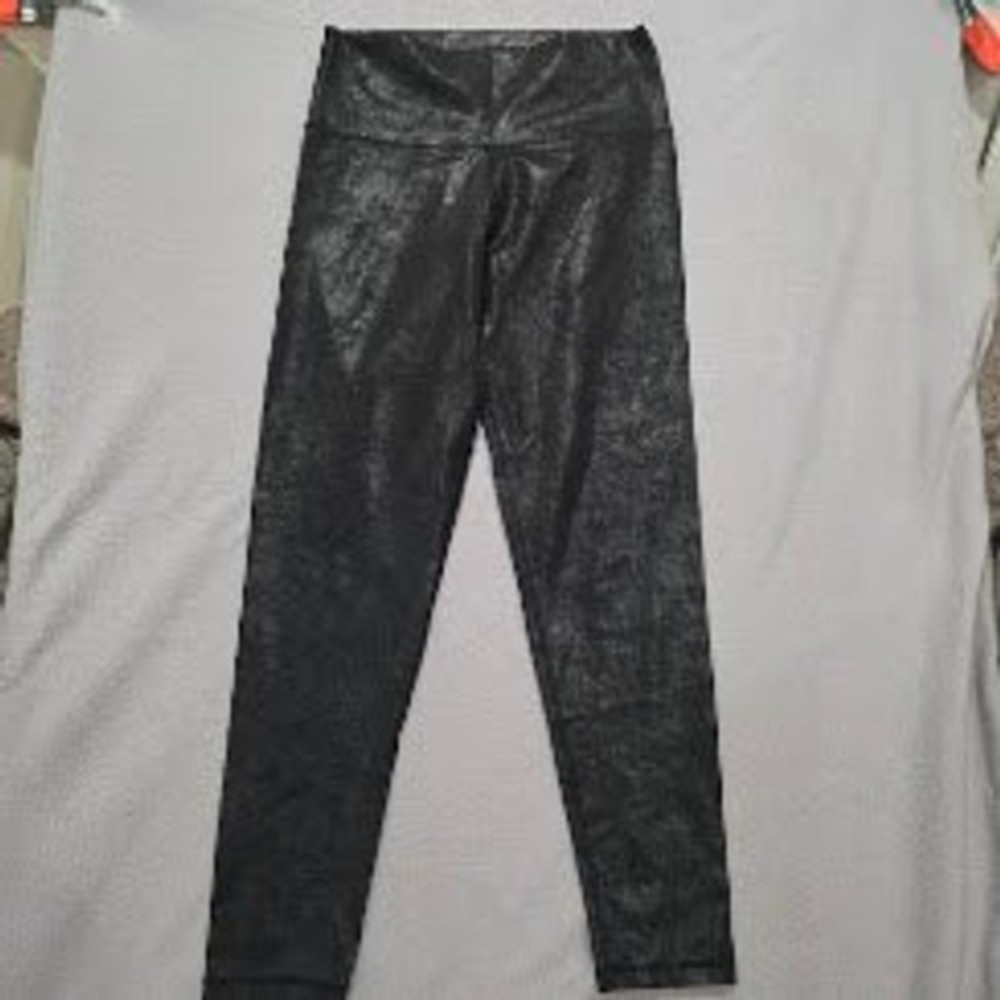 OFFLINE by Aerie Black Crackle Foil High Waisted Leggings Faux Leather Look L